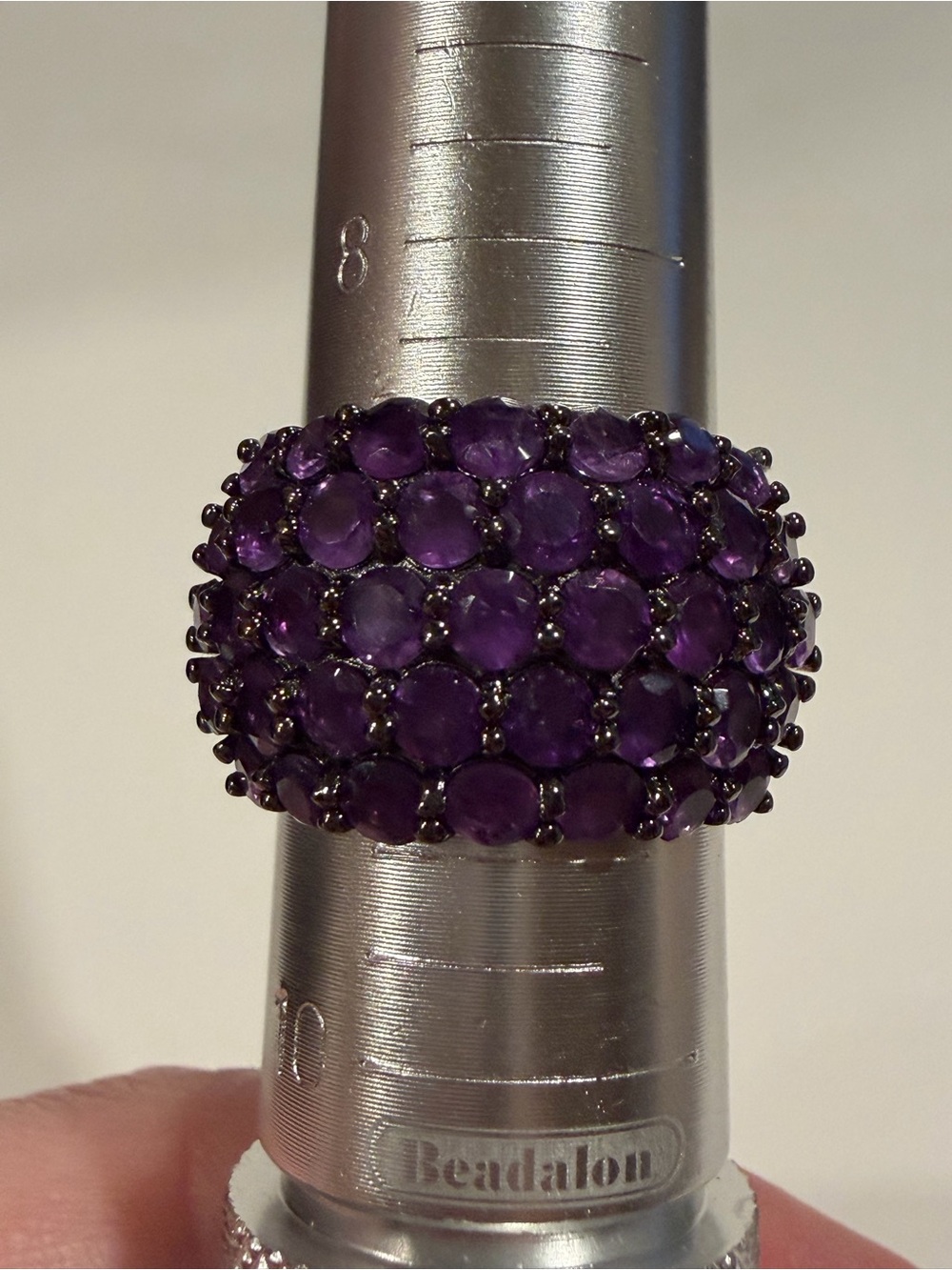 Purple Pavé Amethyst Dome 925 Sterling Silver Ring Women Jewelry Size 9